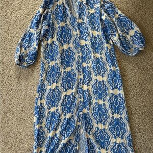 Zara Blue and Cream Patterned Blouse